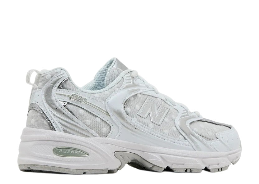 New Balance 530 White/Silver Metallic Polka Dots Unisex Retro Sneakers – U530HFW