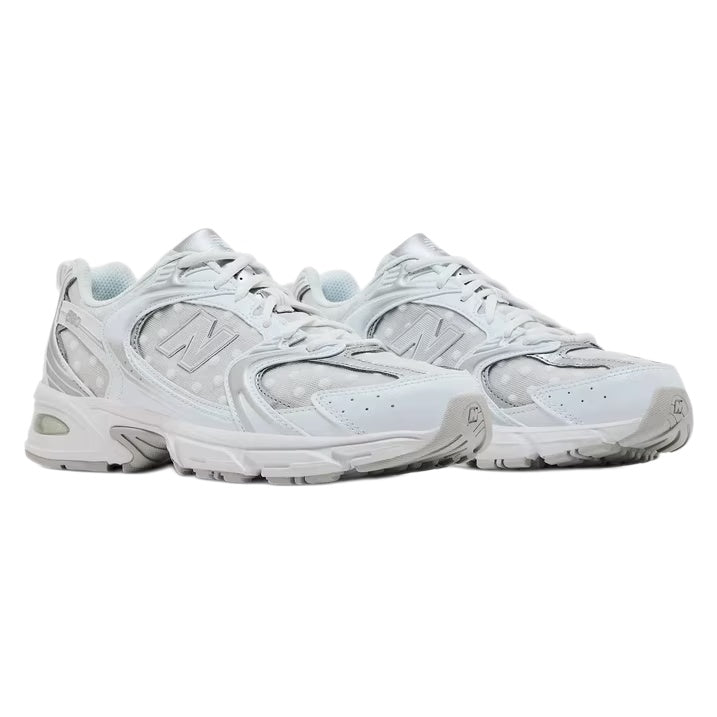 New Balance 530 White/Silver Metallic Polka Dots Unisex Retro Sneakers – U530HFW